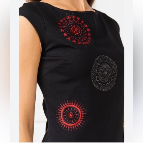 Desigual Briana sheath Dress Women US Size Medium Euro Large Black Embroidered - Picture 2 of 13
